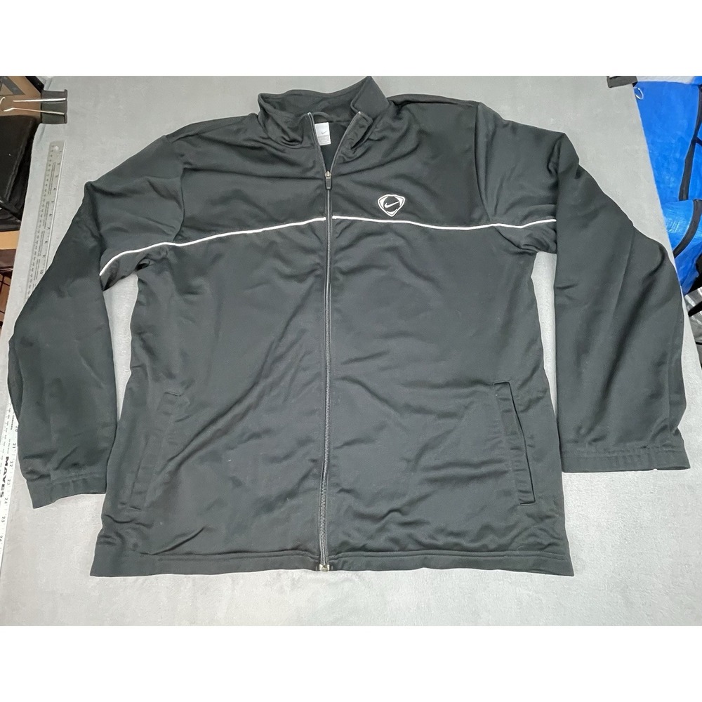 Vintage Y2K Track Jacket Mens XL Black Full Zip Lightweight Baggy Snug Workout